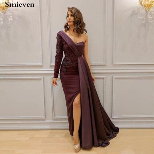 Smileven Sexy One Shoulder Mermaid Evening Dresses Appliques Side Split Evening Gowns Long robe de soiree longue Party Dress