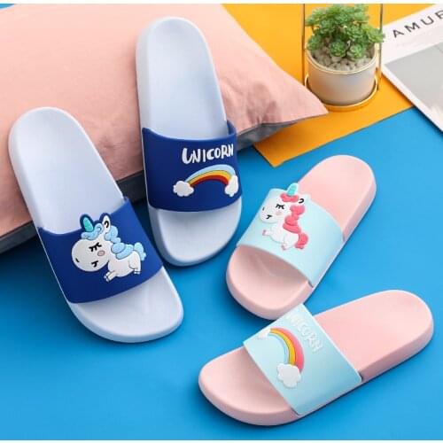 Fashion Women Summer Slippers Slide Sandals Beach Cartoon Unicorn Flip Flops Thick Soled Ladies Men Couple Boy Bathe Shoes