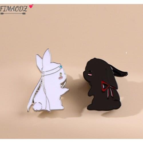 FIMAODZ Cute Black White Rabbit Brooch TV Series Fans Collection Cartoon Animal Pet Lapel Hat Pin Brooches for Friends Gift