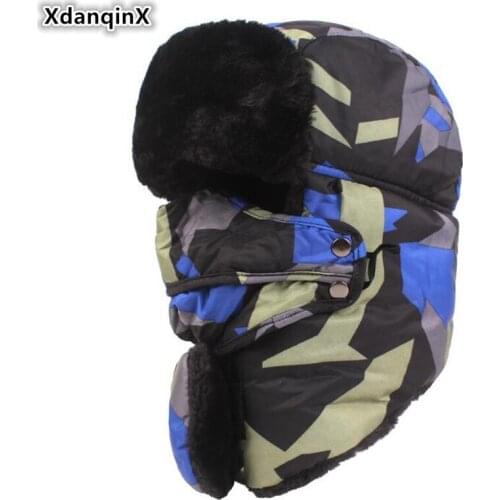 XdanqinX Winter Warm Hats For Men Women Camouflage Bomber Hats Mens Windproof Ski Cap Warm Female Winter Hat Couple Brands Caps