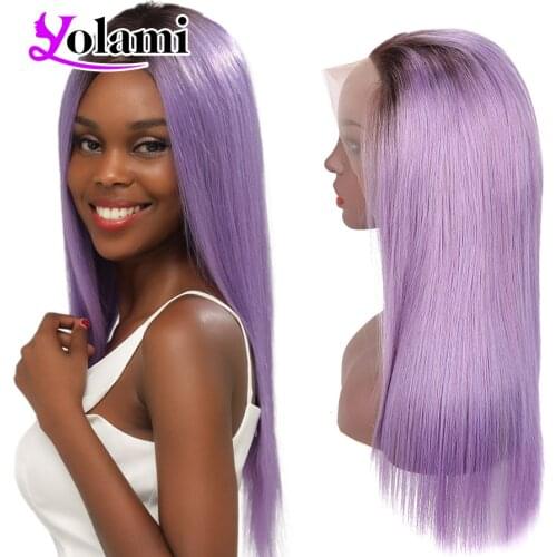 Yolami Pre Colored Ombre T1B/Rose Purple 13X4 Straight Lace Front Wig Human Hair Pre Plucked Brazilian Lace Wigs For Black Women