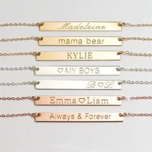 Custom Gold Bar Necklace,Personalized Mothers Day,Bridesmaid Gift,Sterling Silver Bar Necklace Engraved,Coordinates Bar Necklace