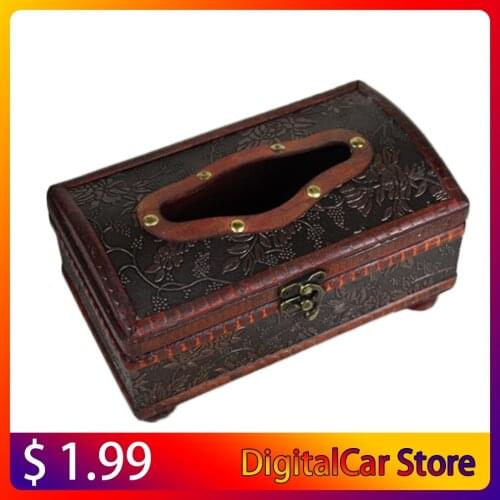 1Pc Household 21X12X11CM Elegant Crafted Wooden Antique Handmade Old Tissue Box Antique Tissue Box for Daily use