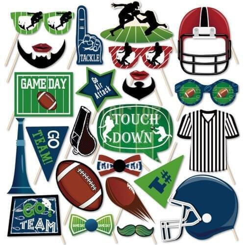 25pcs Sports Football DIY Photobooth Props Touchdown Party Sports Game Day Party Decorations Kids Happy Birthday Party Supplies