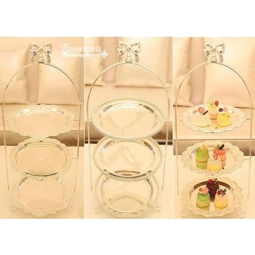 3018 3-layer cake stand fruit pan dessert tray silver plated wedding table decoration home caking tools different plates