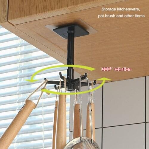 4/6-claw Rotatable Hook Punch-free Universal Hanger Hanging Gadgets Storage Accessory for Bath Wall Kitchen EF