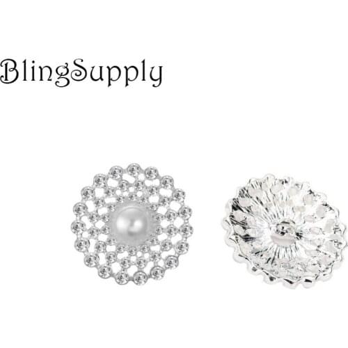 Free shipping 50PCS 28mm shank pearl rhinestone button(BTN-5606)