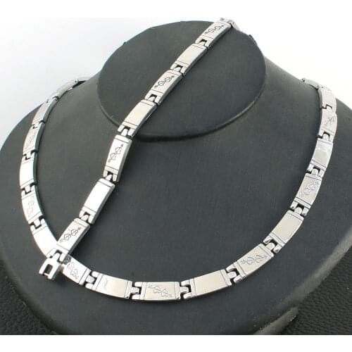 Free Shipping Fashion Stainless Steel Metal Silver Color Plated Heart Chain Necklace & Bracelet Jewelry Set For Woman SFKZCPDC
