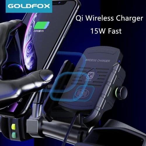 15W Qi Wireless Charger Motorcycle Bike Phone Holder Stand for iPhone 12 11 pro XR Samsung Note 20 Fast Wireless Charging Mount