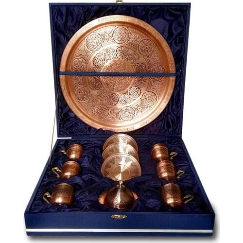 Brothers Copper Grape Embroidered In Gaziantep (Handmade) 6 Personality Copper Turkish coffee Cup Pad gift lux coffee team