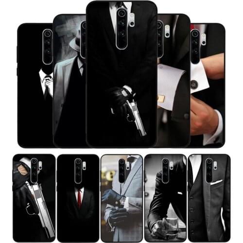 Gentleman black Silicone Phone Case For Redmi note 9 8 7 Pro S 8T 7A Cover