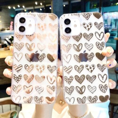 Gimfun Electroplated Love Heart Phone Case for iPhone 11 12 Pro Max XS Max X XR 7 8 Plus Clear Cute Funny Print Soft Tpu Cover