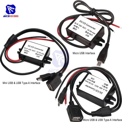DC-DC DC 8 -50V 12V/24V/36V/48V to 5V 3A 15W Step Down Power Supply Buck Converter Module Micro USB Mini USB Female USB for Car