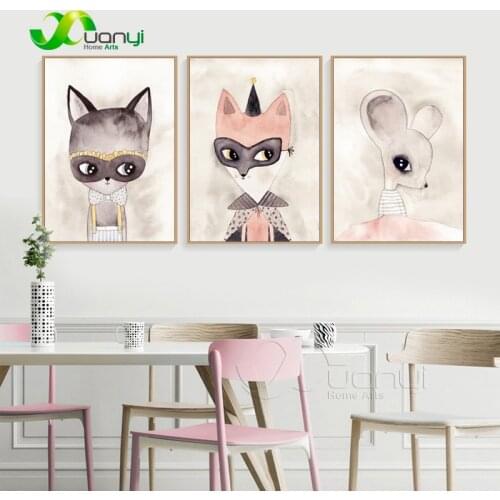 Nordic Style Kids Decoration Nursery Wall Art Canvas Painting Posters And Prints Cartoon Watercolor Mouse Animal Art Print