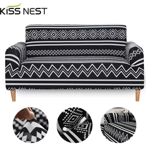Elastic Sofa Cover Chaise Lounge,Waterproof 1 2 3 4 Seater for Living Room Striped Black