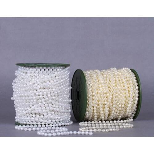 A Roll 30M Length White Beige Color 5MM Artificial Pearl Bead Garland Spool Rope Wedding Party Christmas Home Hanging Decoration