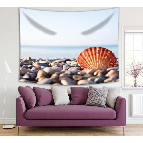 Tapestry Shell and Stones Sea Blue Sky Summer Beach Sunshine Peaceful Nature Photo Beige Brown