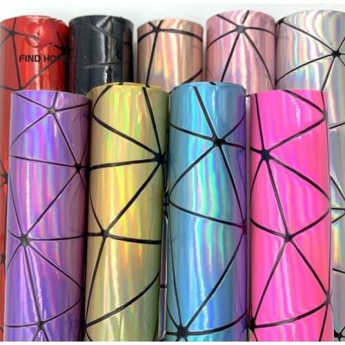 Holographic Geometric Iridescent PU Laser Leather Fabric Bag Clothe Bow Craft Wallet DIY Material