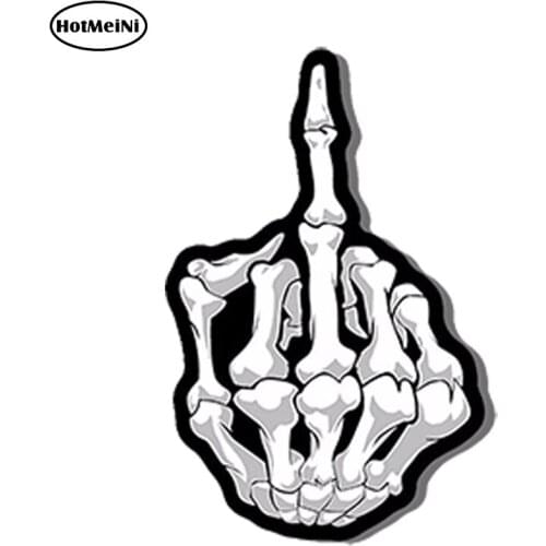 HotMeiNi 13cm x 7cm Waterproof Car Styling VINYL STICKERS SKULL MIDDLE FINGER SKELETON AUTO MOTO CAR TRUCK TUNING Car Sticker