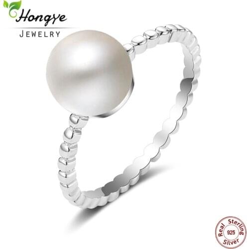 Hongye Newest Authentic 100% 925 Sterling Silver Freshwater Cultured Pearl Rings for Women Wedding Jewelry Femmes Anneaux Gifts