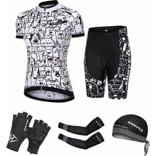 White Cartoon Cat Cycling Jersey Set Mountain Bike Uniforms Summer Cycling Wear Bicycle Clothing Women Cycling Clothing MTB Bike