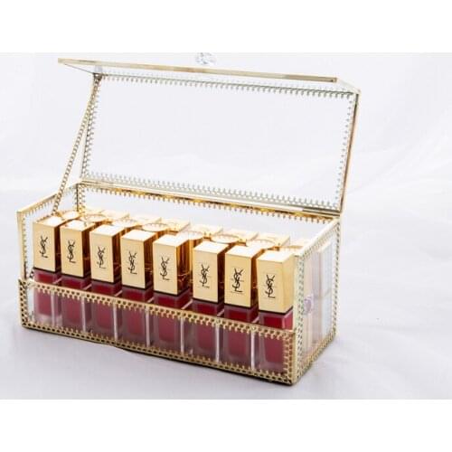 Cosmetic Lipstick Storage Box Gold Desktop Box Storage Dustproof Mirror Transparent Cosmetic Storage Box