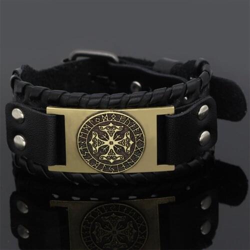 2 Mjolnir Thor Hammer Cuff Wide Leather Bracelets Norse 24 Runes Celts Knot Cross Viking Slavic Symbol Punk Jewelry Adjustable