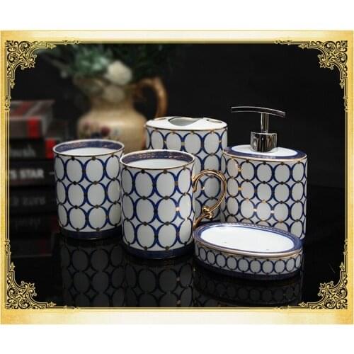 EU Classical Bathroom Luxurious Ivory Porcelain Five-piece Suit Toilet Wash Gargle Cup Lotion Bottle Toothbrush Holder Soap Dish