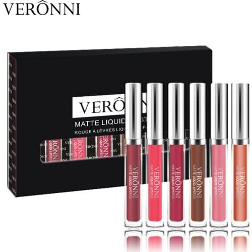 6pcs/set VERONNI Lipstick Makeup Set Matte Liquid Lipsticks Long Lasting Waterproof Velvet Lipkit Ruj Sexy Red Matte Lip Gloss