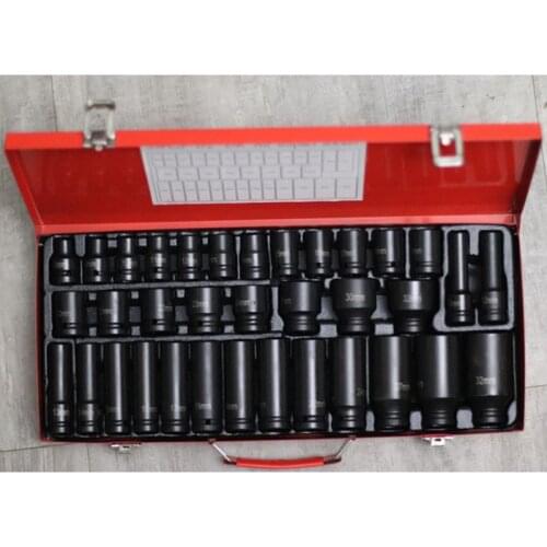 35Pcs Hex Bit Socket Sleeve Sets Metric Deep Impact for 1/2In Drive Ratchet 6 Point Tip Work Tool Automotive Tool