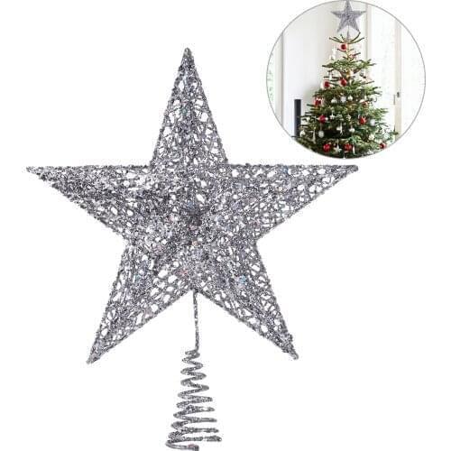 NICEXMAS 20cm Silver Star Tree Topper Shimmery Star Christmas Tree Topper xmas Tree Decoration 5 Point Star Treetop Decor A50