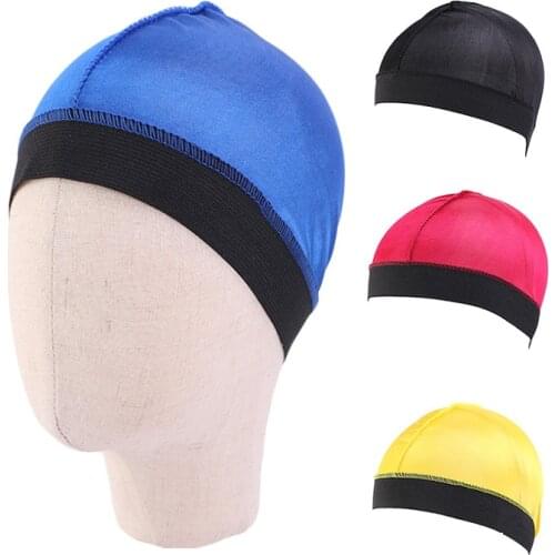 New Kids Silky Dome Wave Cap Solid Adult Hair Cover Bonnet For Boy Headwear Soft Elastic Band Solid Night Sleep Hair Accessories
