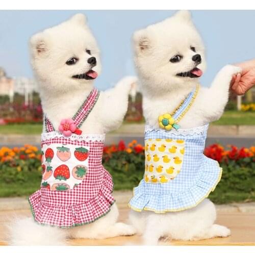 New Spring and Summer Thin Pet Dog Strawberry Dress Small Dog Cat Sling Skirt Puppy Clothes Girl Dog Clothes