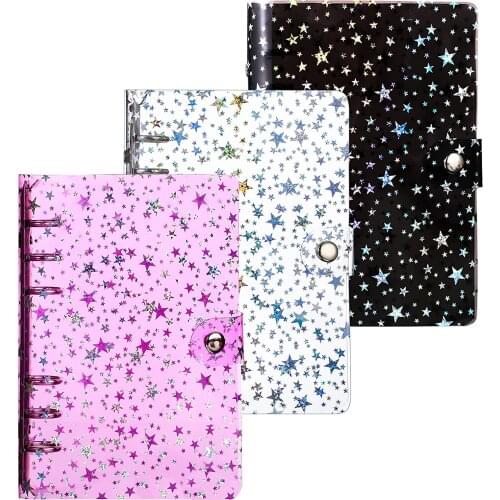 A6 Notebook Binder Cover Star PVC Soft 6-Ring Folders with Snap Button Closure for Journal Planner Office Stationery Supplies