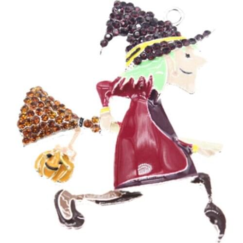 Wholesale Witch & Broomstick Rhinestone Pendant For Halloween