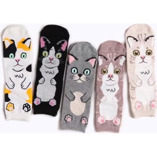PEONFLY Leisure Cartoon Black funny cute cat Socks female women Pattern Ventilation kawaii hosiery Autumn Winter 5 PAIRS/LOT
