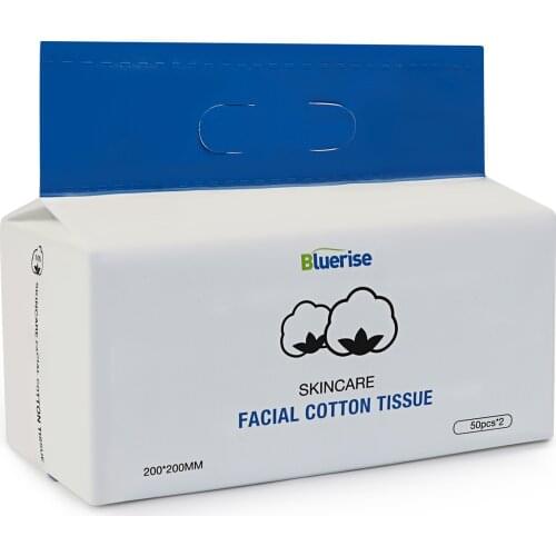 BLUERISE 100PCS Make-up Remover Towel Skincare Facial Cotton Tissue Lint-Free Pure Cotton Soft Towel For Sensitive Skin