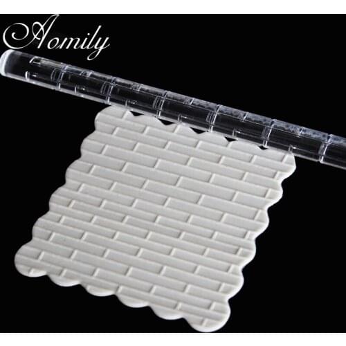 Amoliy Transparent Acrylic Brick Wall Pattern Rolling Pin Polymer Clay Tools DIY Embossing Cake Decorating Tools Chocolate Mold