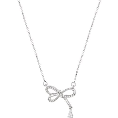 925 Sterling Silver Exquisite Bowknot Zircon Pendant Necklace Clavicle Chain Party Jewelry For Women Girl Dropshipping S-N458