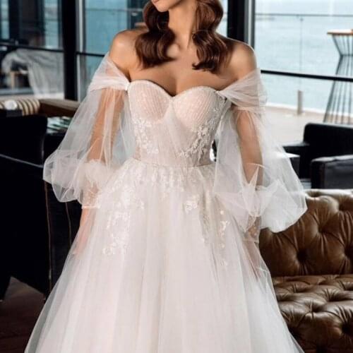 Wedding Boleros White Tulle Puff Removable Sleeves Detachable Long Sleeves Perspective Simple for Cuffs Wedding Accessories 2021
