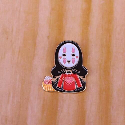Knitting no face pin Ghibli anime fans fun flair addition