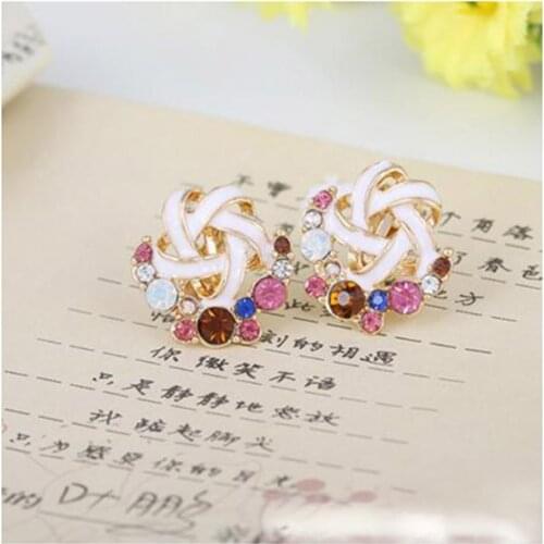Korea Style Colorful Rhinestone Windmill Shape Enamel Clip on Earrings Without Piercing for Girls Party Wedding Luxury Earrings