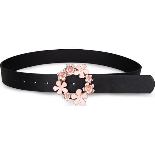 Women belt designer PU leather Vintage Carved Flower Buckle Strap girls ladies' belts for jeans fashion buckle BL522