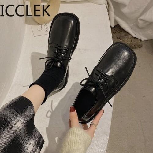 2021 Spring Woman Oxford Shoes Pu Leather Lace Up Casual Shoes Platform Sewing Work Shoes Brown Black Flats Zapatos Mujer