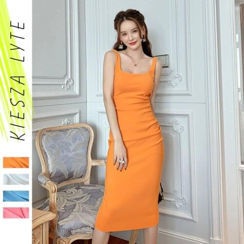 Women Party Dress Halter Dress Summer Bodycon Slim Square Neck Solid Color Dresses Vestido de mujer