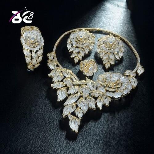 Be 8 New Arrival Wedding Gold Color AAA Cubic Zirconia Jewelry Set Leaf Shape Necklace Earrings Sets for Women Bangle Ring S333