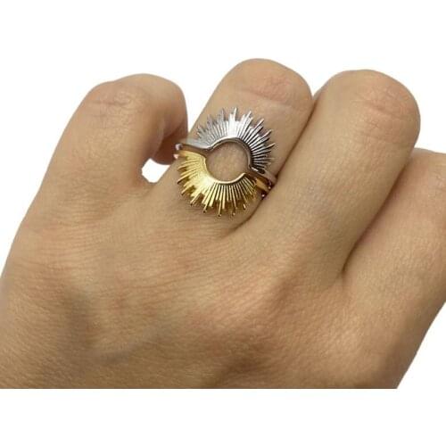 Womens Fashion Wedding Ring Stainless Steel Sunburst Sun Couple Ring Bague Femme 2021 BFF Best Friend Gifts