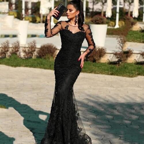 SoDigne Morocco Mermaid Evening Dresses Sexy Lace appliques Beaded Long Sleeves Muslim Formal Prom dresses Custom Made
