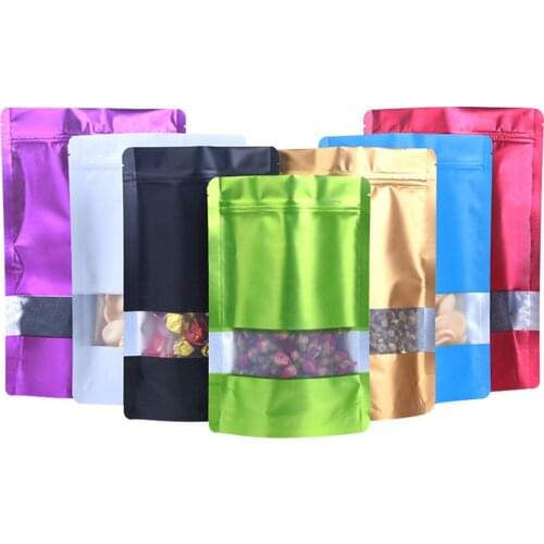 100Pcs/lot 19x29CM Aluminum Foil Snack Packaging Bag with Zip Lock Window Cereals Mylar Foil Matte Stand Up Storage Bags