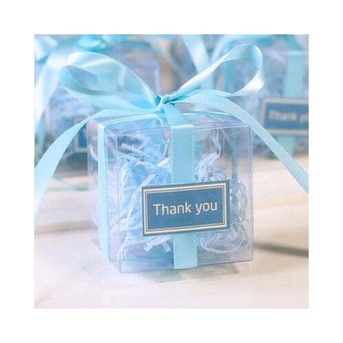 100 Pieces/lot Clear square PVC Birthday Gift Box Wedding Favor Holder Transparent Chocolate Candy Boxes 5x5x5cm